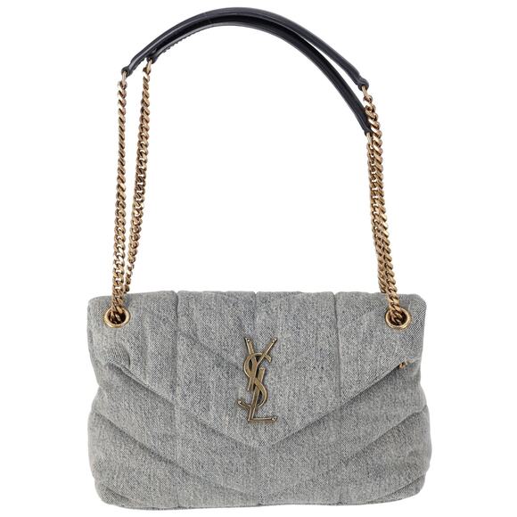 SAINT LAURENT PARIS Lulu Puffer Small Shoulder Bag 577476 Denim - Picture 1 of 9